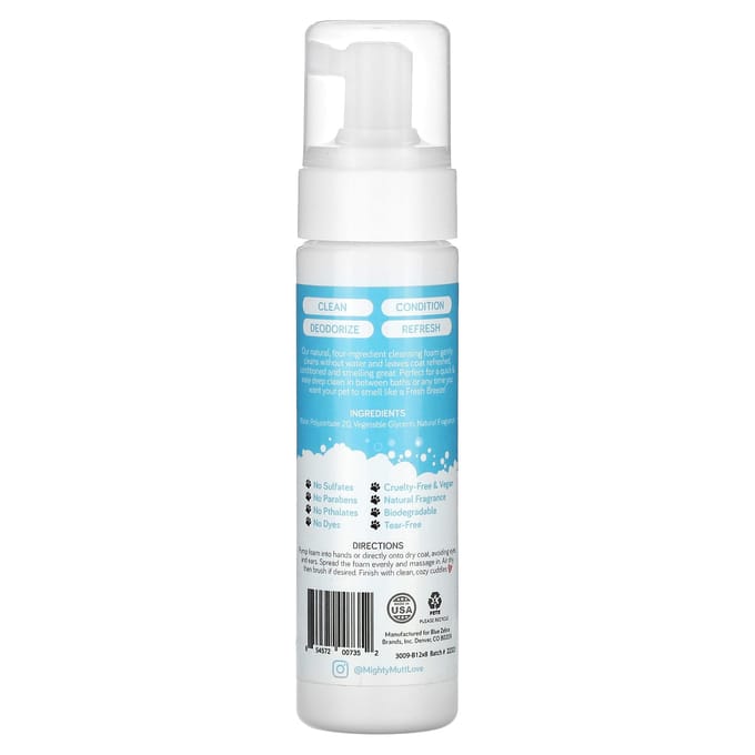 Mighty Mutt, Shampoing Mousse Sans Eau, Chien, Brise Fraîche, 8 fl oz (237ml) blue