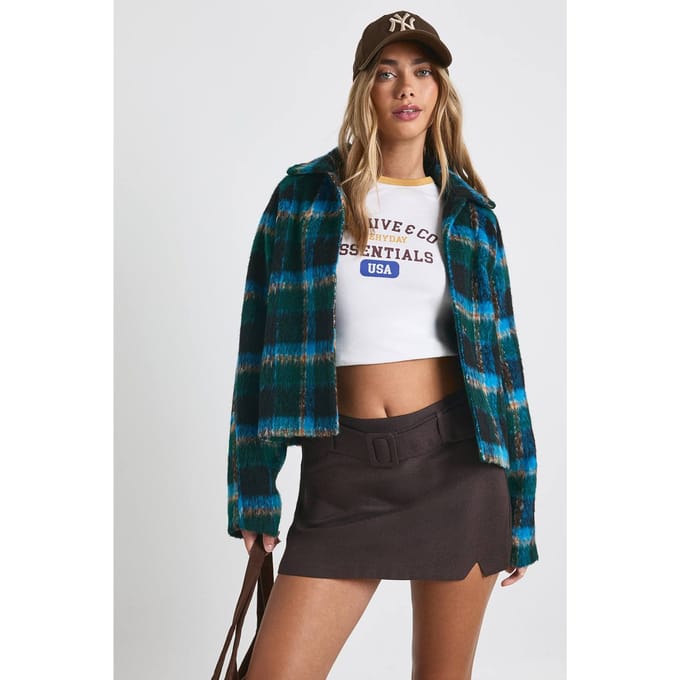 boohoo Dames Oversized geruite wollen jas | Blue | Maat: 8