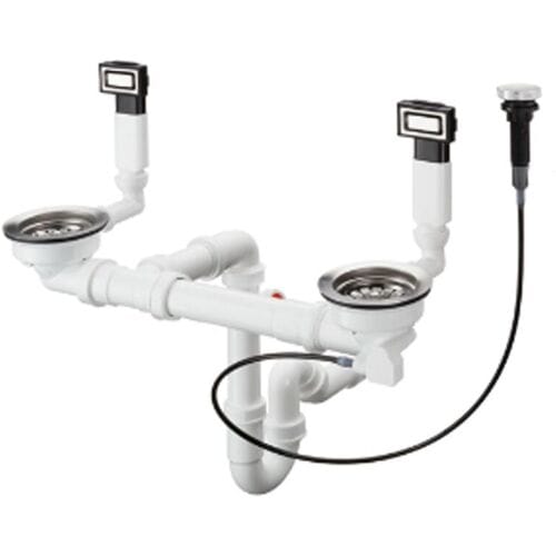 Hansgrohe Afvoergarnituren - Dubbele spoelbak automatische afvoer- en overloopcombinatie, RVS 43932800