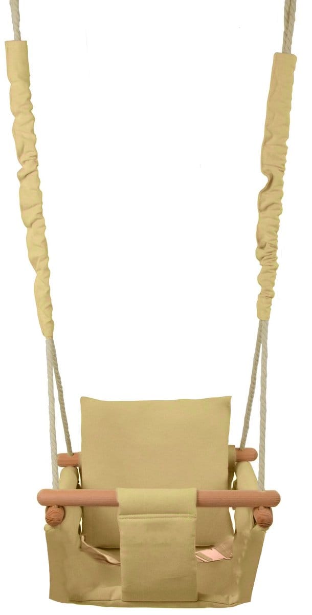 Baby Swing - Babyschommel - Max. 20 kg - Geel - Houten Frame - 100% Katoen
