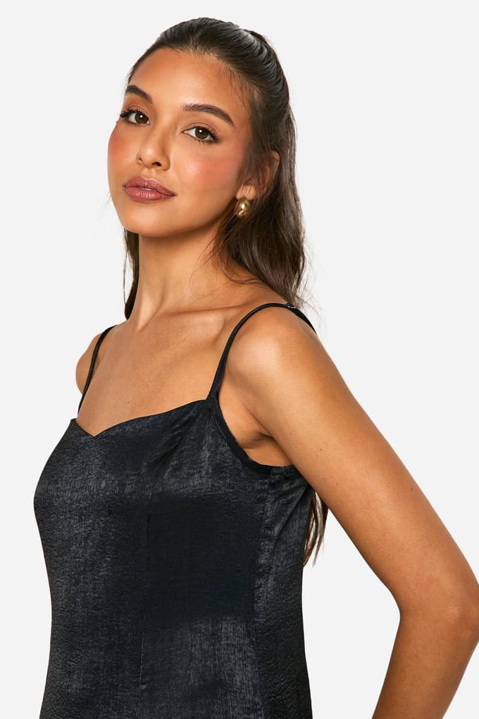 boohoo Dames Satijn Contrast Godet Maxi Jurk | Black | Maat: 8