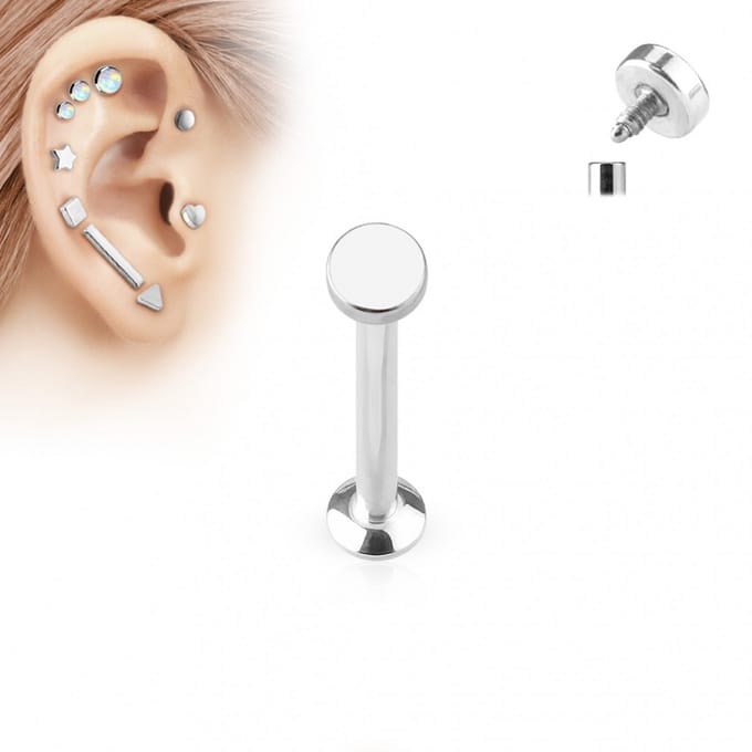 piercing plat rondje intern schroefdraad 1.2x6 - zilver - LMPiercings