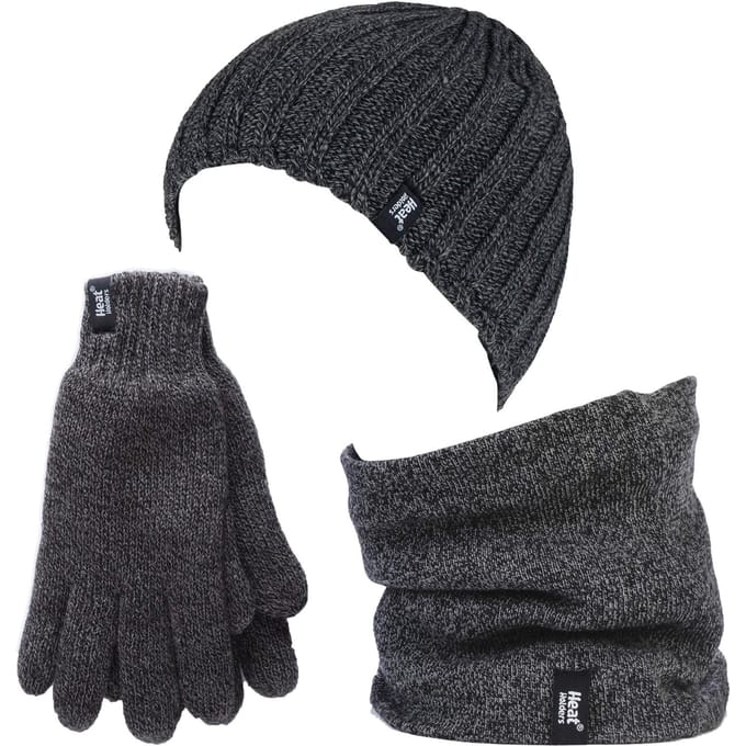 Heat Holders herenhoed, nekwarmer handschoenen set - Grijs
