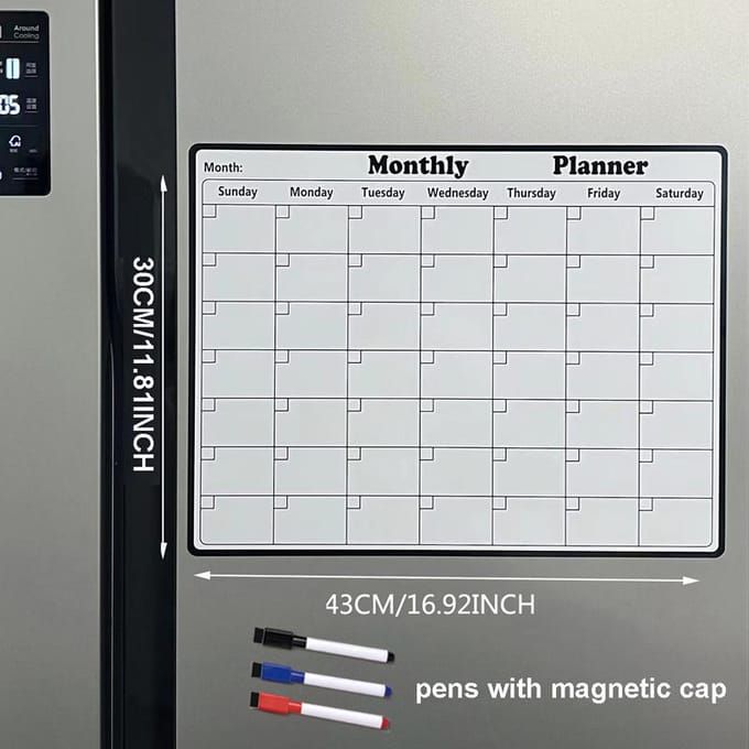 Feuille de calendrier de réfrigérateur A3 autocollant magnétique tableau de messages menu planificateur mensuel effaçable à sec pour tableau blanc de réfrigérateur white