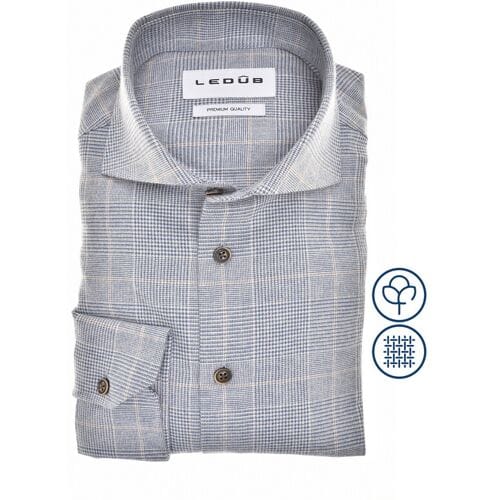 Ledûb Overhemd Allover Multi Check Fine Cotton Flanel Midden Blauw / male
