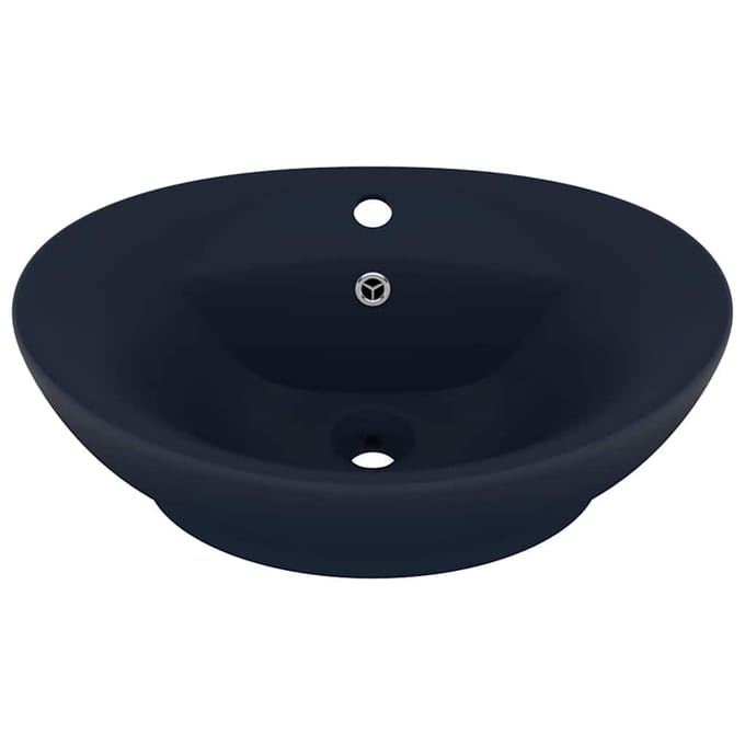 vidaXL - Wastafel - met - overloop - ovaal - 58,5x39 - cm - keramiek - mat - donkerblauw