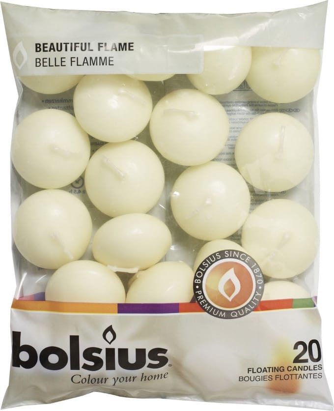 Bolsius - Drijfkaarsen - Ø4,5 cm - 20 stuks per verpakking - Ivoor