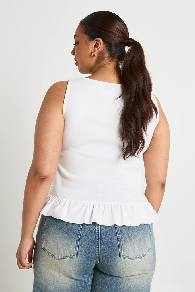 boohoo Dames Plus top met knoopfront en rucheszoom | Wit | Maat: 44