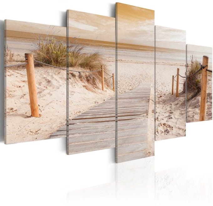 Schilderij - Ochtend aan het strand, sepia, 5luik