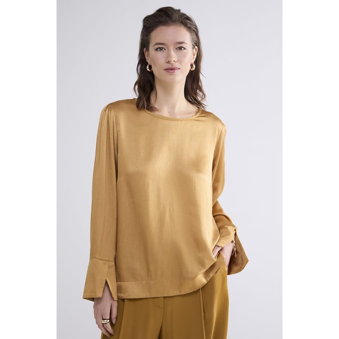 Summum Woman Top Hammered Viscose Camel Brown Maat: 34 | Longsleeves Outlet | Dames | Bruin