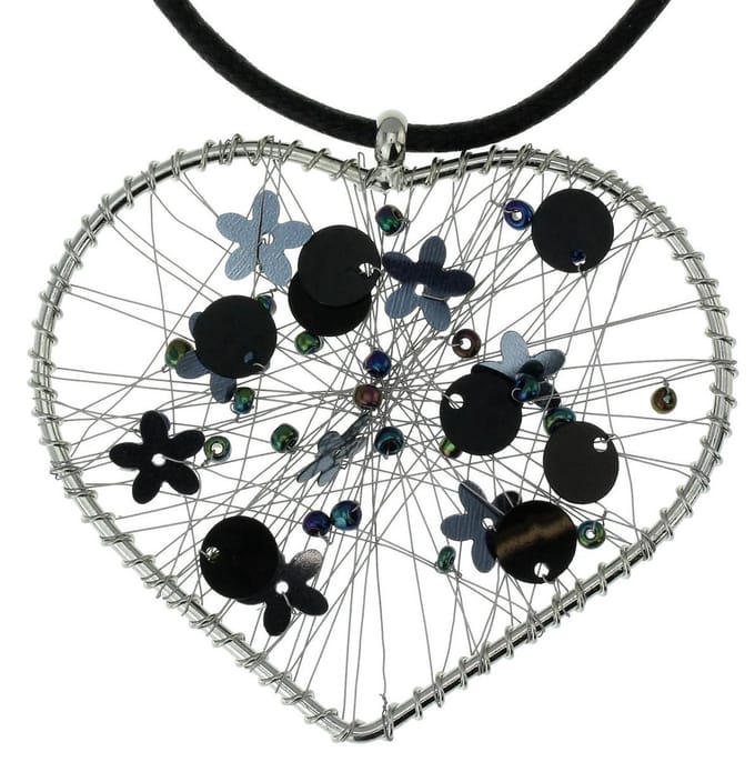 Behave Ketting Zwart - Hart Hanger met Lovertjes - 40 cm