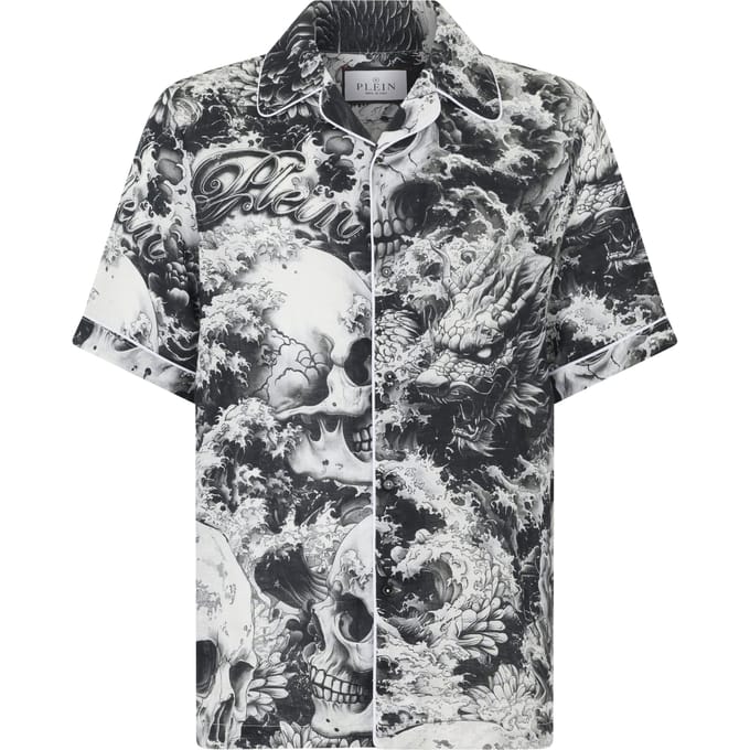 Linen Bowling Shirt All-Over Ceramic