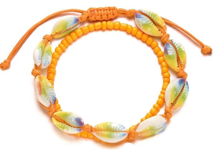 Enkelbandjes Set - Oranje – Sieradenset met Schelpen – Boho Chic – Voor Dames