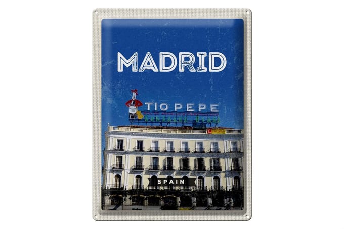 Blechschild Reise 30x40cm Madrid Tio Pepe Symbol