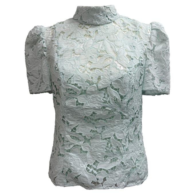 Zimmermann Natura Hoge Hals Kanten Blouse in Mintgroene Polyester