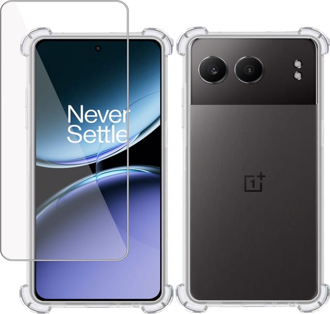 Hoesje + Screenprotector geschikt voor OnePlus Nord 4 – Tempered Glass - Extreme Shock Case Transparant