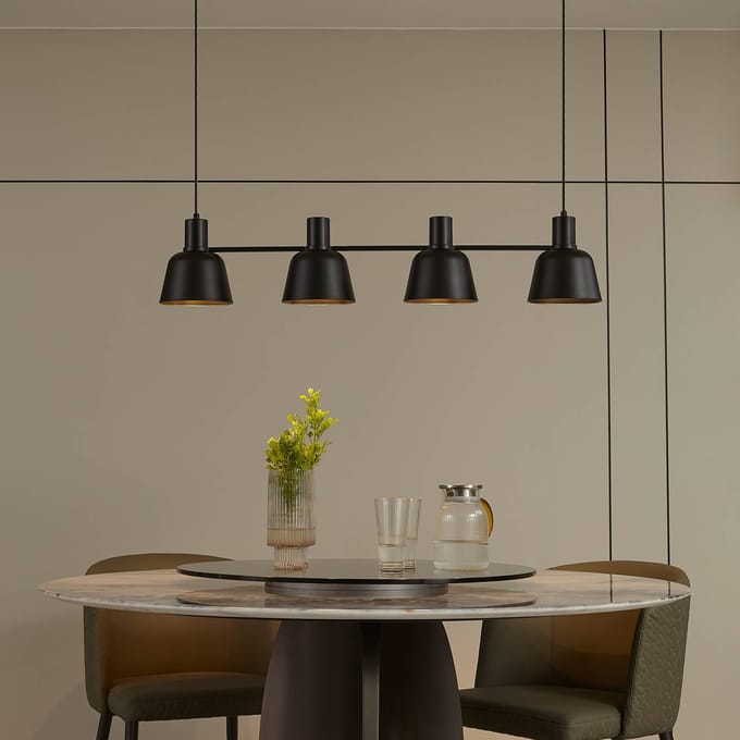 Lucande Servan hanglamp, zwart, 4-lamps
