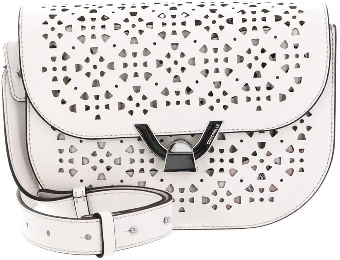 COCCINELLE Leren Schoudertas Dew Crossbody Grained Leather Blanco Crème