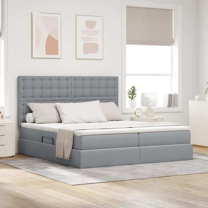 vidaXL - Opbergbed - met - hoofdeinde - Lichtgrijs - 180 - x - 200 - cm - Stof