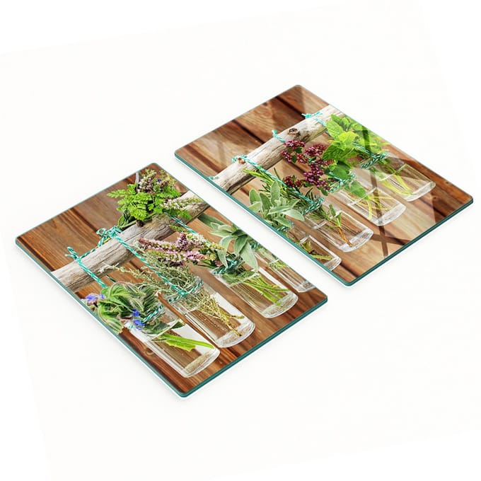 Glazen snijplanken met kruidenpotjes, afbeelding 2x40x52 cm