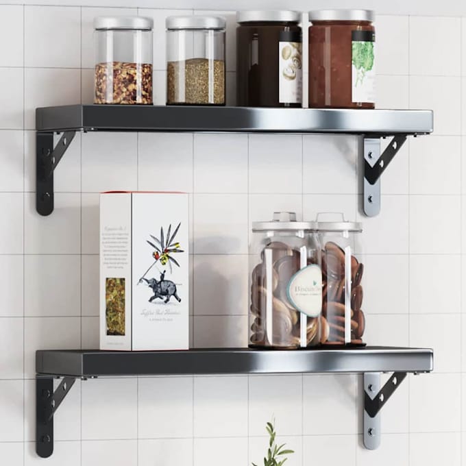 vidaXL - Plankdragers - 4 - st - 15x2,5x11,5 - cm - roestvrijstaal - zwart