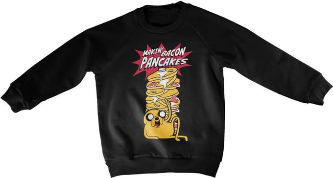 Adventure Time Makin' Bac-on -pannenkoeken-sweatshirt voor kinderen, zwart