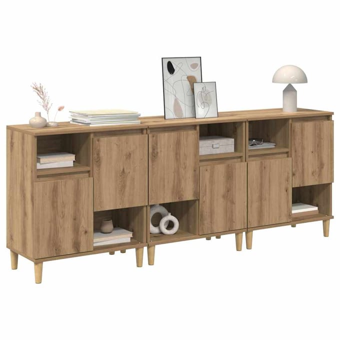 vidaXL - Dressoirs - 3 - st - Artisan - Eiken - 60 - x - 35 - x - 70 - cm - Bewerkt - hout