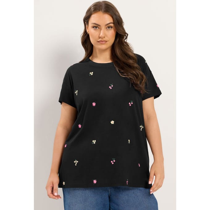 Yours Zwart Tshirt Met Bloesemborduursel Size 44