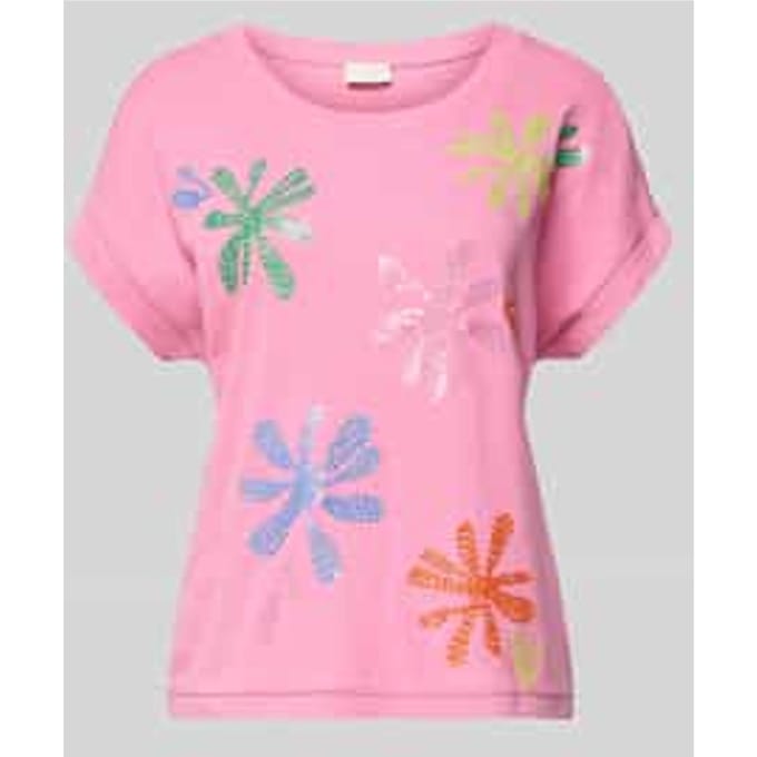 T-shirt van mix van katoen en linnen met stitchings