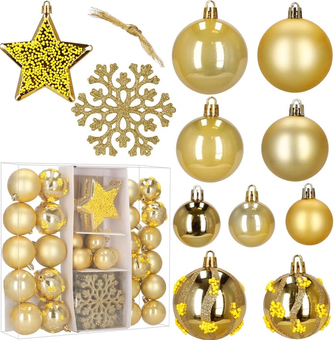 Springos Kerstballen | 40 Stuks | 5/6/7/8/9/10 cm | Goud