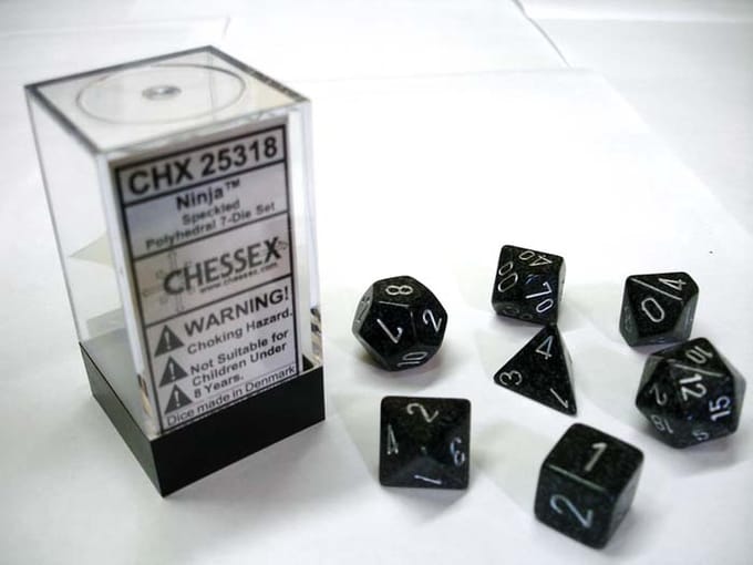 Chessex Ninja gespikkelde polydobbelsteen set (7 stuks)