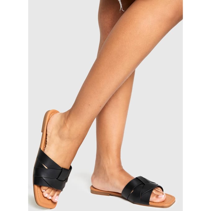 boohoo Dames Geweven Basic Mule Sandalen | Zwart | Maat: 36