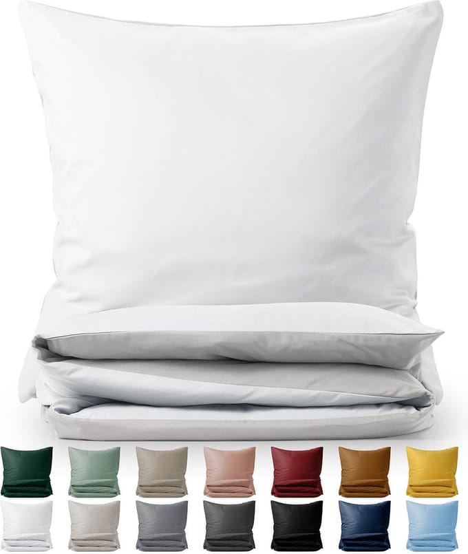 Blumtal Dekbedovertrek Set Tweekleurig - Luxe Beddengoed - 200 x 220 - 2 x Kussensloop 40 x 80 cm - Wit en Lichtgrijs