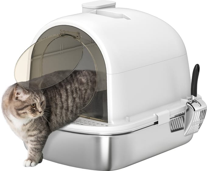PawHut Kattenbak - Roestvrij Staal 201 - 52,4x41,3x39,9cm - Wit