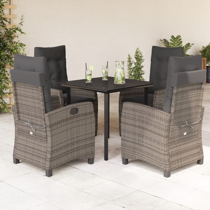 vidaXL - 5-delige - Tuinset - met - kussens - poly - rattan - grijs