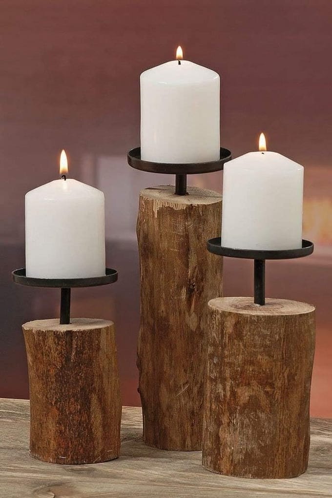Set van 3 Houten Kandelaars in Verschillende Hoogtes - Rustiek Design
