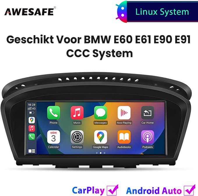 Awesafe 8.8'' Carplay Autoradio - Geschikt voor BMW E60 E61 E63 E64 E90 E91 E92 CCC Systeem 2004 t/m 2008 - GPS Navigatie - Draadloze Carplay Android Auto - Touchscreen - Bluetooth Radio - 2004 2005 2006 2007 2008