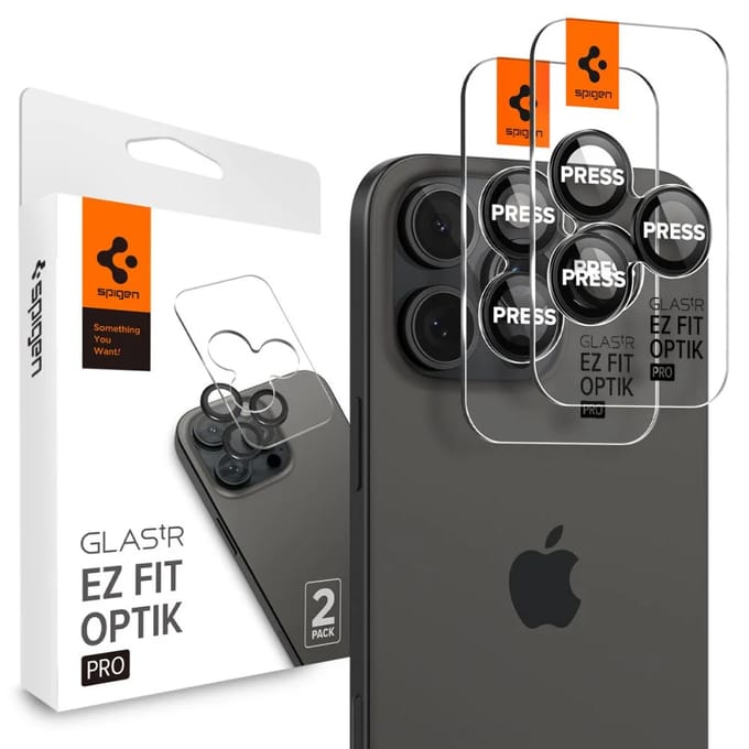 Spigen GlasTR EZ Fit Optik Pro - Camera Lens Protector Geschikt voor Apple iPhone 16 Pro Max / 16 Pro / 15 Pro / 15 Pro Max - met Installatieframe - Duo Pack - Zwart