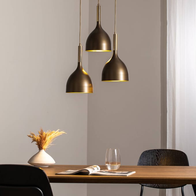 Luminex Hanglamp Noak 3-lamps, rond, titanium-goud/goud, staal