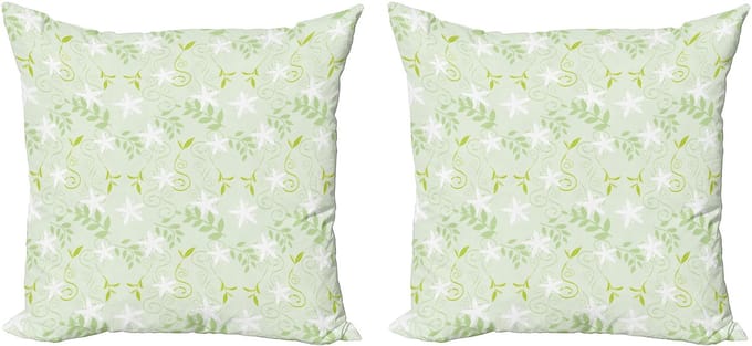ABAKUHAUS Mintkleurige kussensloopset (2 stuks), wervelend bloemenpatroon, 50 cm, varen groen wit