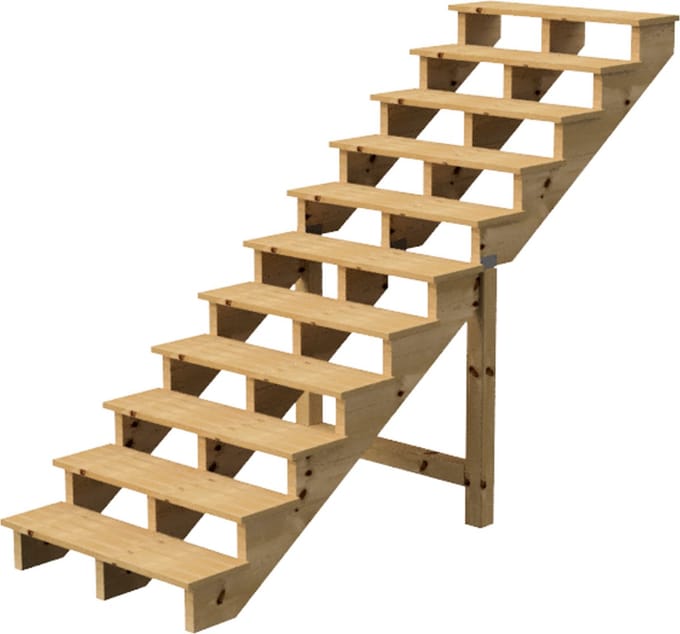 BERLIN Houten Buitentrap - 11 Open Treden 190 cm Hoog - 160 cm Breed