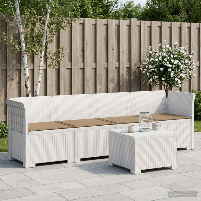 vidaXL - 4-Zits - Tuin - Sofa - met - Kussens - Rieten - Look - PP - Wit