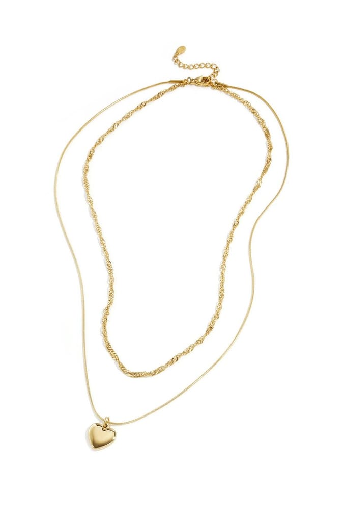 Bijoutheek Collier Dubbel Hart Goudkleurig