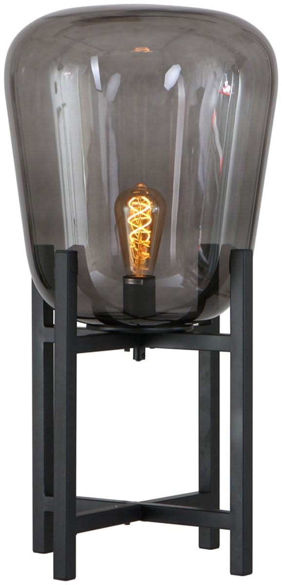 Expo trading Benn Mini tafellamp | Ø25cm | 40 cm hoog | zwart frame | rookglas