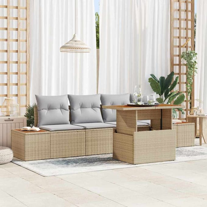 vidaXL - Tuinbank - Set - 5 - st - Beige - poly - rattan