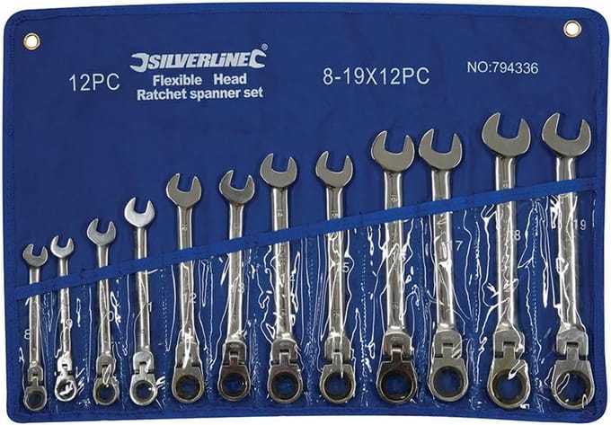 Ratelsleutel Set - Combinatiesleutels Metrisch - Klus Klussen - Flexibele Kop - 12 Stuks - Blauw