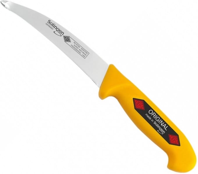 Eikaso Solingen Gebogen Darmmes 15 cm – Stijf Lemmet – Geel Heft