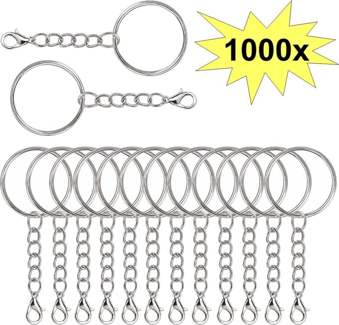 Fako Bijoux - Sleutelringen Met Karabijnsluiting - Sleutelhanger Ringen - Splitringen Met Ketting - 25 mm - 1000 Stuks