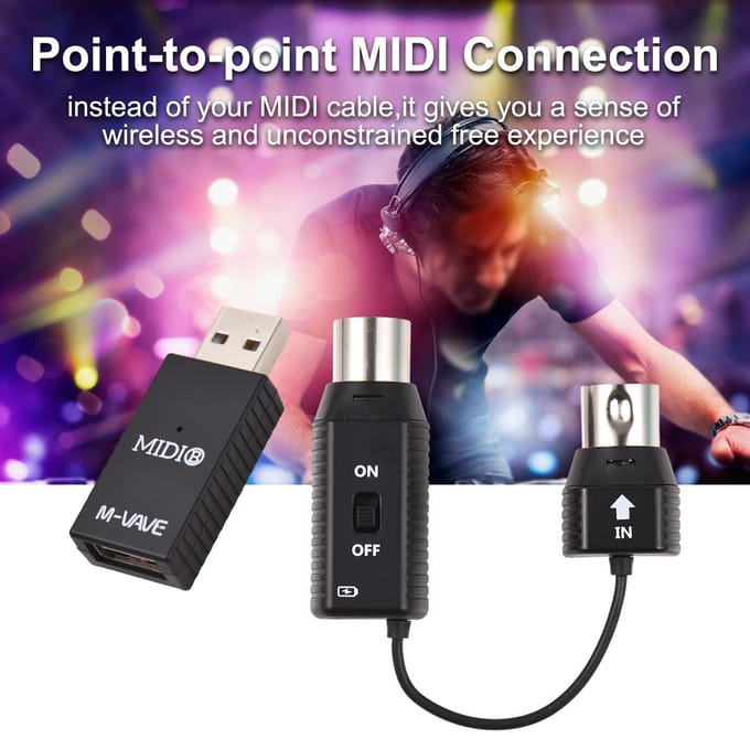 M-VAVE MS1 Mini draadloos transmissiesysteem MIDI-systeem MIDI draadloze adapter Plug and Play Type-C zwart