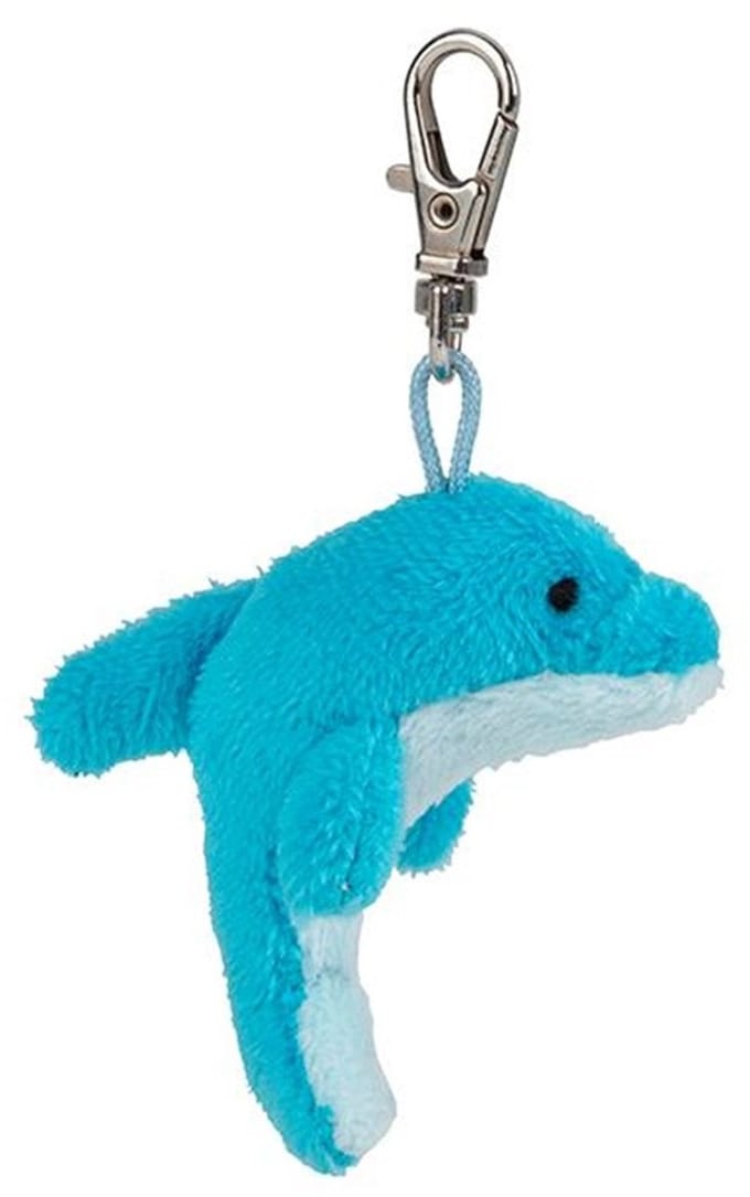 Nature planet Dolfijn knuffel sleutelhanger - blauw - 6 cm - zeedier knuffel - pluche